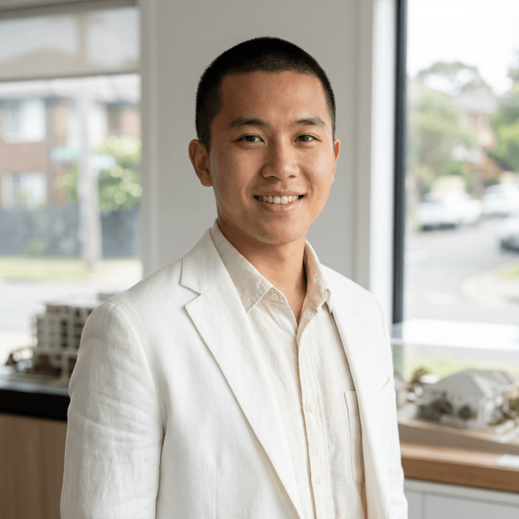 Marcus Chen wearing a polo shirt at a commercial property