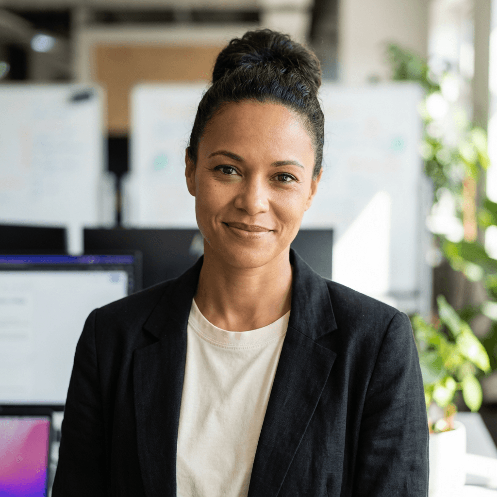 Female office manager in her 40s, White, professional friendly demeanor